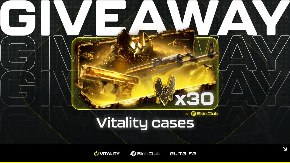 For the final ELITE FE tournament of 2025, our partner <a href="/skinclubmedia/">SKIN.CLUB</a> is giving you the chance to win 30 Vitality cases ! 💛 

🔁 Like &amp; RT 
✅ Follow <a href="/skinclubmedia/">SKIN.CLUB</a> and <a href="/EliteCs_FE/">ELITE CS</a>  
⬇️ Tag a friend in the comments  

Winner announced on 19/12 at 6pm 🔥