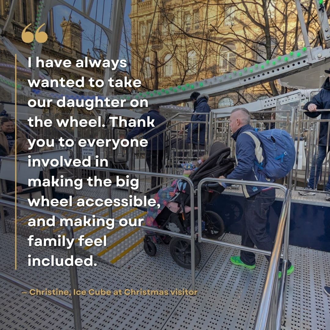 millsqleeds's tweet photo. Accessible fun for all! 🎡
Leeds’ Wheel of Light now includes a wheelchair-accessible gondola. 
Plus, the ice rink on Millennium Square also welcomes wheelchair users at all public sessions, with dedicated sessions on Thursdays at 10:15am.
More info → https://t.co/vJsVfbjx1U https://t.co/gLgM3l5hi6