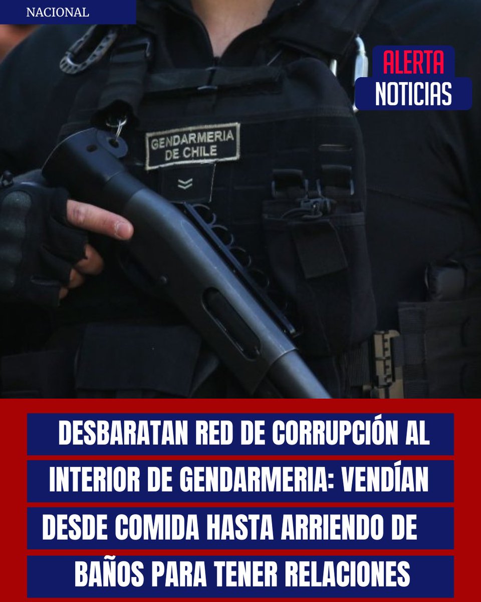 Alertanoticiasc's tweet photo. Desbaratan red de corrupción en Gendarmería: funcionarios vendían celulares, comida y hasta el uso de baños para relaciones sexuales a internos.
La investigación dejó 66 detenidos, 44 de ellos gendarmes, principalmente de Santiago 1. https://t.co/fxtMlwcamm