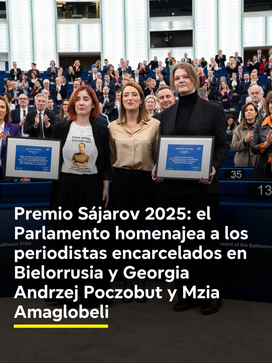 Europarl_ES's tweet photo. El Parlamento Europeo ha concedido el Premio Sájarov 2025 a la Libertad de Conciencia a los periodistas encarcelados Andrzej Poczobut, de Bielorrusia, y Mzia Amaglobeli, de Georgia. https://t.co/0Bj1e1ahbQ