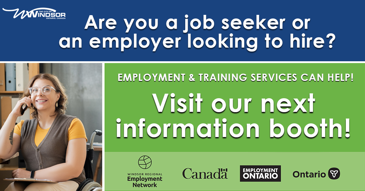 CityWindsorON's tweet photo. Visit the Employment and Training Services (ETS) booth at Essex Public Library, 35 Gosfield Townline West, Essex, on Wednesday, December 17, 2025, from 3 to 6 p.m. Find info on our employment services at https://t.co/DQMPCYU1n8 #YQG #WorkWindsor https://t.co/0rYld5lGQC