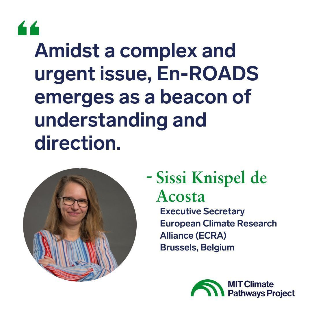 MIT_CPC's tweet image. #EnROADS is a "beacon of understanding" for policymakers, like Sissi Knispel de Acosta, Exec. Secretary at @ECRA_Climate, who rely on the interactive simulators used in our MIT Climate Pathways project w/ @MITSloanSusty + @climateinteract to drive policy.