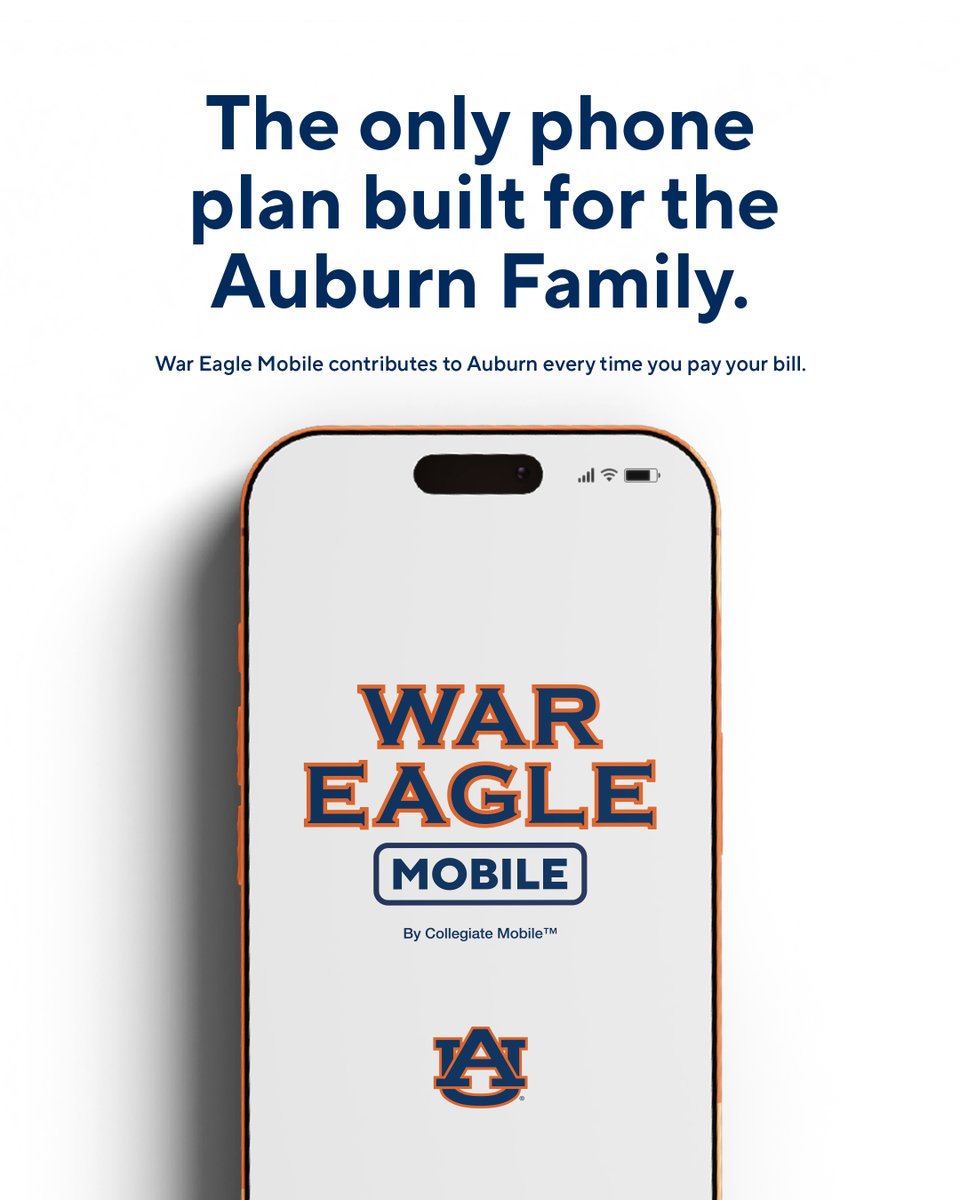 AuburnTigers's tweet image. Introducing War Eagle Mobile 📱

A phone plan built for the Auburn Family — competitive rates, exclusive gameday perks, and every bill helps support Auburn Athletics.

🔗: auburntige.rs/WarEagleMobile