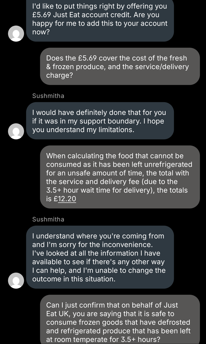 Jessica_RET's tweet photo. @JustEatUK @JustEatUK Could you please allow me to send a DM on here? This is the ridiculous response I have received from the in app support. https://t.co/fECfED8Ki0