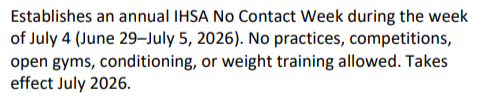 EBFootball's tweet image. IHSA membership votes have been counted and two proposals that affect football passed. Playoffs will be expanded to 48 teams per class, and no more scrimmage game (that's now the first game). Also, a 'dead week' for July 4. I don't see a change to the August dead week.