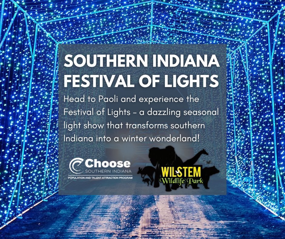 ChooseSoIN's tweet image. Looking for a magical winter escape? Now is the perfect time to check out Wilstem Wildlife Park in Paoli!

Looking to move? See incentives to make southern Indiana your home: choosesouthernindiana.com

#WilstemWinterLightShow #ChooseSouthernIndiana