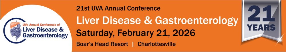 Registration is now open!

Join us for the 2026 UVA Annual Conference on Liver Disease &amp; Gastroenterology—an in-person, accredited CME event on Feb 21, 2026 in Charlottesville, VA.

Register: uva.cloud-cme.com/livergi26