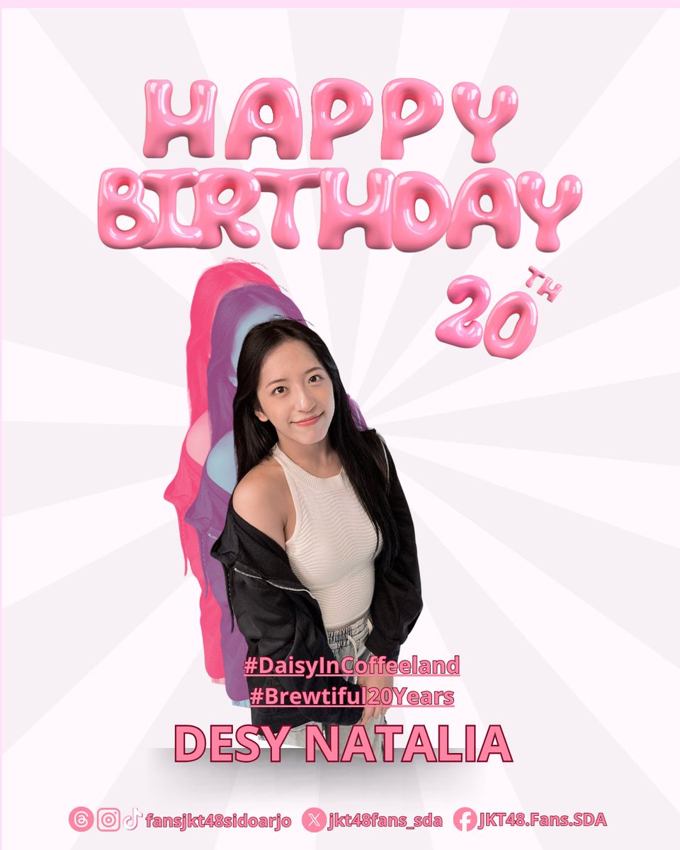 Selamat ulang tahun yang ke-20, Daisy! 🎂
Semoga di usia yang semakin matang ini, Daisy makin cemerlang di JKT48, semangat untuk mengejar semua impian, dan terus menginspirasi. Terbang tinggi dan raih semua cita-cita, ya! ✨

#DaisyInCoffeeland
#Brewtiful20Years