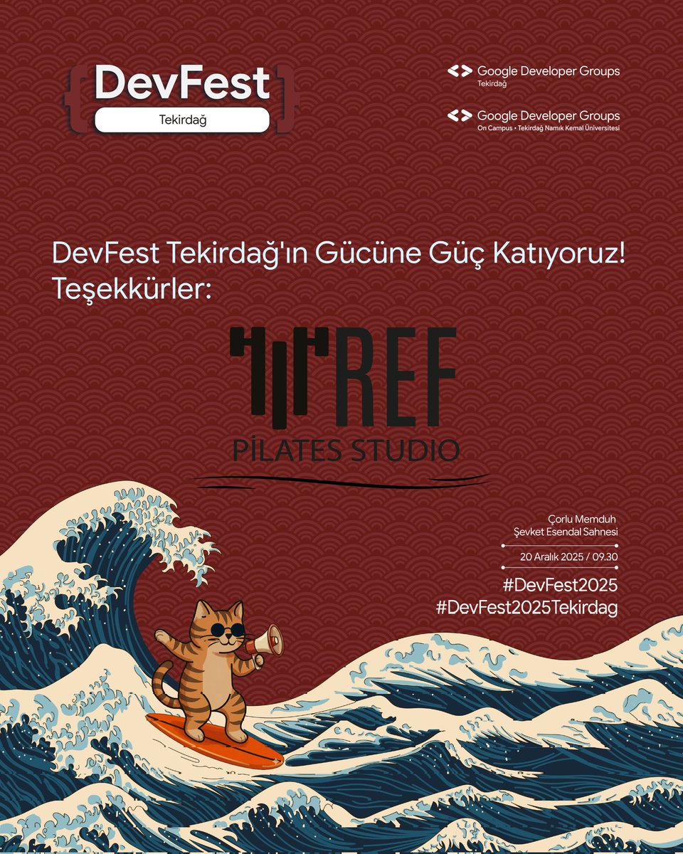 💫 DevFest Tekirdağ 2025’te hem kod yazıyoruz hem fit kalıyoruz! 💻💪
Sponsorumuz REF Pilates Studio 💚 etkinliğimize enerji ve hareket katıyor! ⚡
🎁 Reformer Deneyim Paketi
🎁 Postür &amp; Vücut Analizi + sürpriz hediyeler
🎁 25 smoothie hediyesi! 🥤
Kayıt: bit.ly/devfest2025tek…