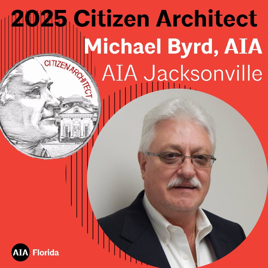 AIAFlorida's tweet photo. Congratulations to Class of 2025 Citizen Architect, Michael Byrd, AIA. Michael Byrd is a lifelong public servant whose four decades of volunteer leadership have strengthened building safety, professional development, and community wellbeing across Florida. https://t.co/ko1ugIeXvz
