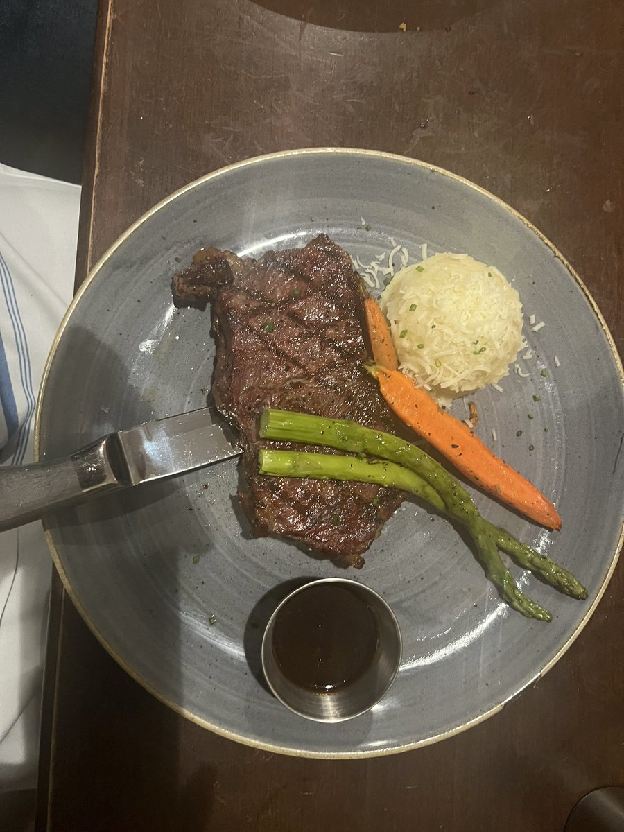 Employed with a 10 oz steak at the holiday party #fwm I still wanna quit tho #countyoblessings