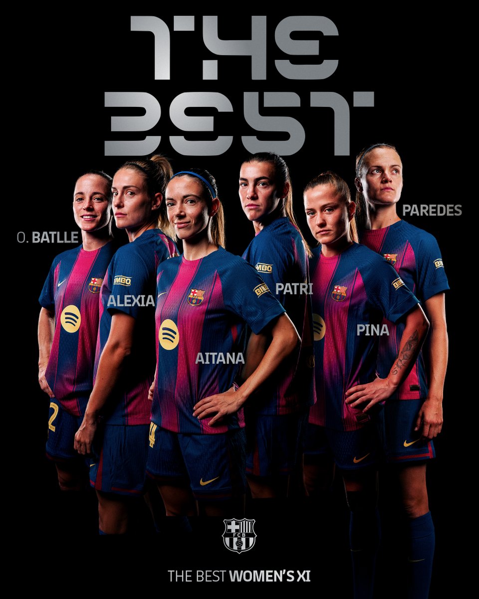 FCBfemeni's tweet image. O. Batlle, Alexia, Aitana, Patri, Pina i Paredes, a l’XI de la FIFA.