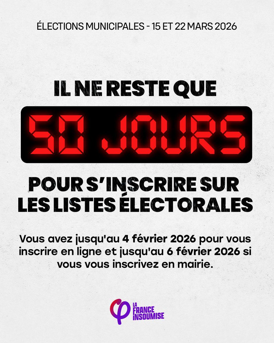 ClermontFiere26's tweet photo. Les riches votent. Et vous ?

Ne les laissez pas décider à votre place. Vous avez jusqu'au 4 fév en ligne et le 6 fév en mairie pour vous inscrire.

Votre voix compte pour faire de Clermont une ville fière et Solidaire.

🗳 Vérifiez votre inscription : https://t.co/pt8oQ9VtFq https://t.co/RbxxhUgALM