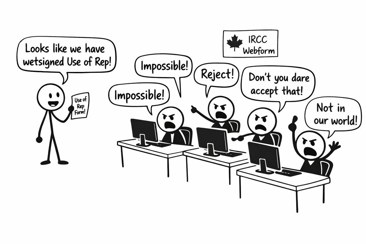 Yet again we submitted to #IRCC webform an IMM 5476 Use of Rep with obviously wet-signed client &amp; lawyer signatures. We specifically noted"*WET-SIGNED*.

Guess what? Go on, guess.

<a href="/CitImmCanada/">IRCC</a>: This is a hot topic in the immigration bar and an ongoing/frequent pain point.