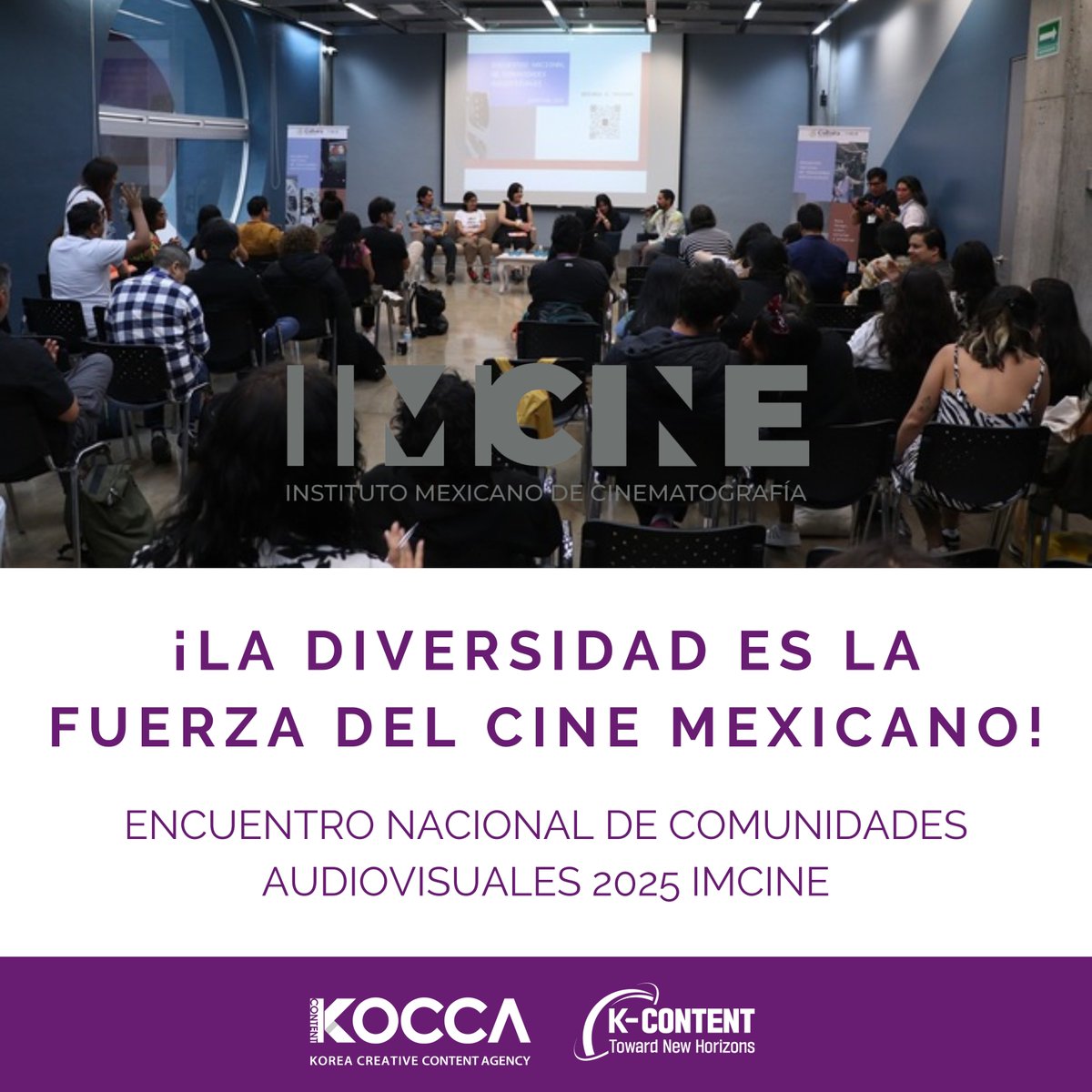 KOCCAmx's tweet photo. ¡#IMCINE celebro el Encuentro Nacional de Comunidades Audiovisuales! 
En KOCCA, vemos en este talento un potencial enorme de negocio y co-producción.
El futuro del cine mexicano es fuerte y diverso.
#KOCCAMexico #CineMexicano #ColaboraciónInternacional #IndustriaAudiovisual https://t.co/H0qPCwo3jz