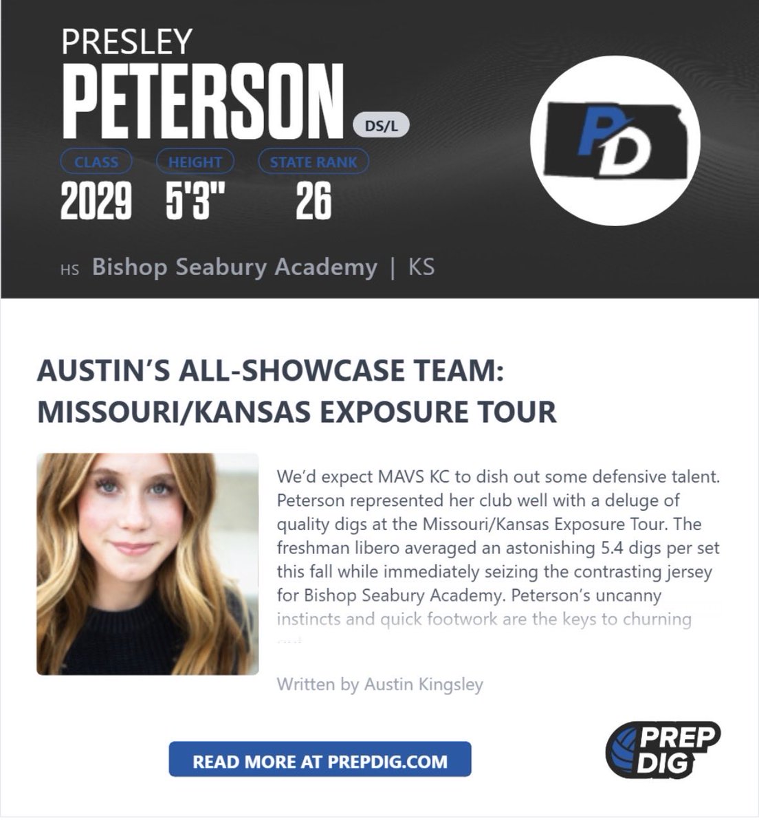 Presley2029's tweet photo. Thanks to @PrepDig and @KingsleyATK for featuring me on the All-Showcase team from the Missouri/Kansas Showcase Tour.  I enjoyed competing with other great players from the area! https://t.co/TvoMMSZvvq