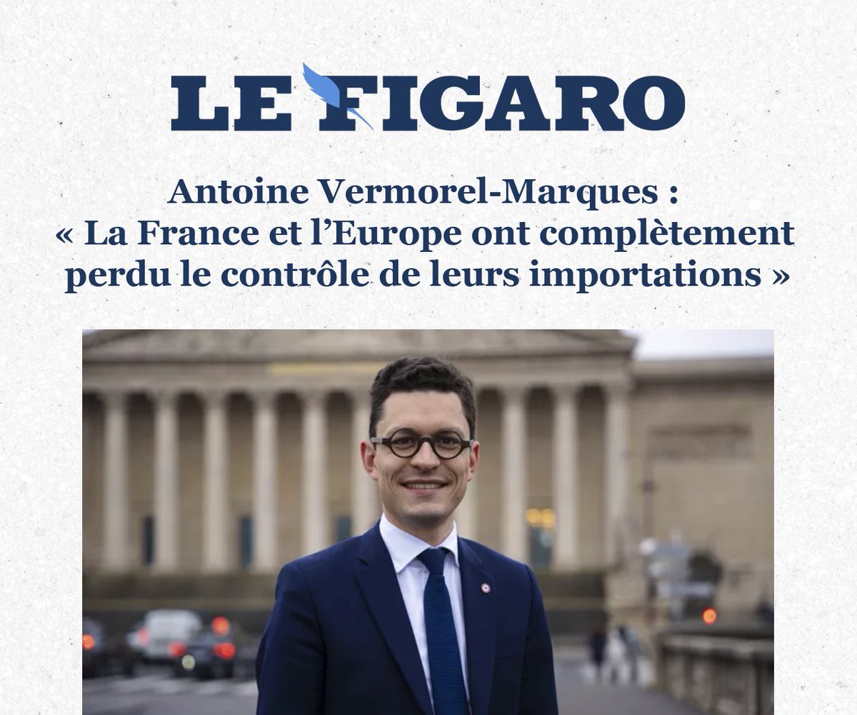 antoinevermorel's tweet image. «  La France et l’Europe ont complètement perdu le contrôle de leurs importations »

🗞️ Retrouvez mon interview au @Le_Figaro 

lefigaro.fr/politique/anto…