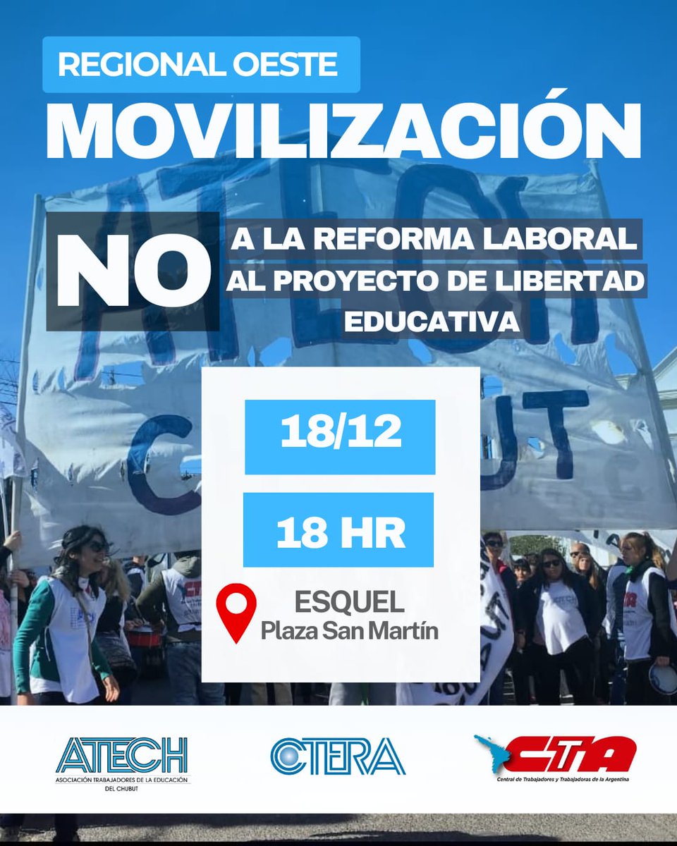 AtechOeste's tweet photo. Nos movilizamos en defensa de los derechos de las y los trabajadores:
❌ Contra la modificación de la ley de trabajo y de educación
⚠️ Por la grave situación de SEROS, que nos mantiene en incertidumbre

💪 La unidad de las y los trabajadores organizados es el camino.
👉 Sumate. https://t.co/tktaDJf2mz