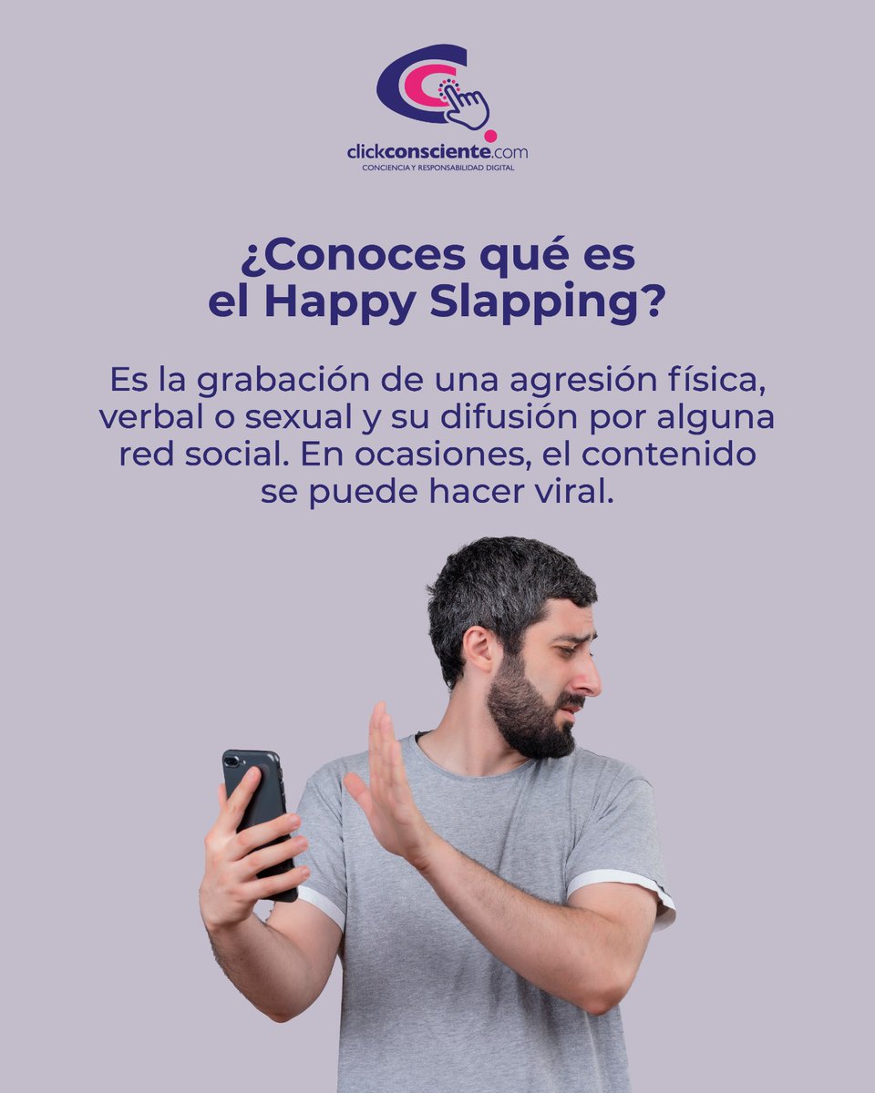 ClickConsciente's tweet photo. Explícales a tus hijos qué es el #HappySlapping y enséñales a denunciar, porque grabar y viralizar en redes una agresión es #ciberbullying. ¡Revisa la información de aquí abajo!
#EducaciónDigital #UsoResponsableDeInternet
#AdolescentesYRedes https://t.co/k0VS6zqGJA