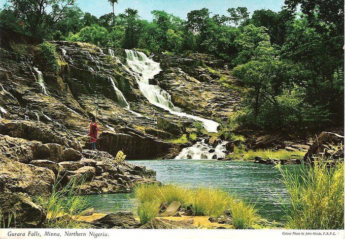 The Gurara Falls, Minna, present-day Niger State, Northern Nigeria, in a 1969 postcard. #HistoryVille