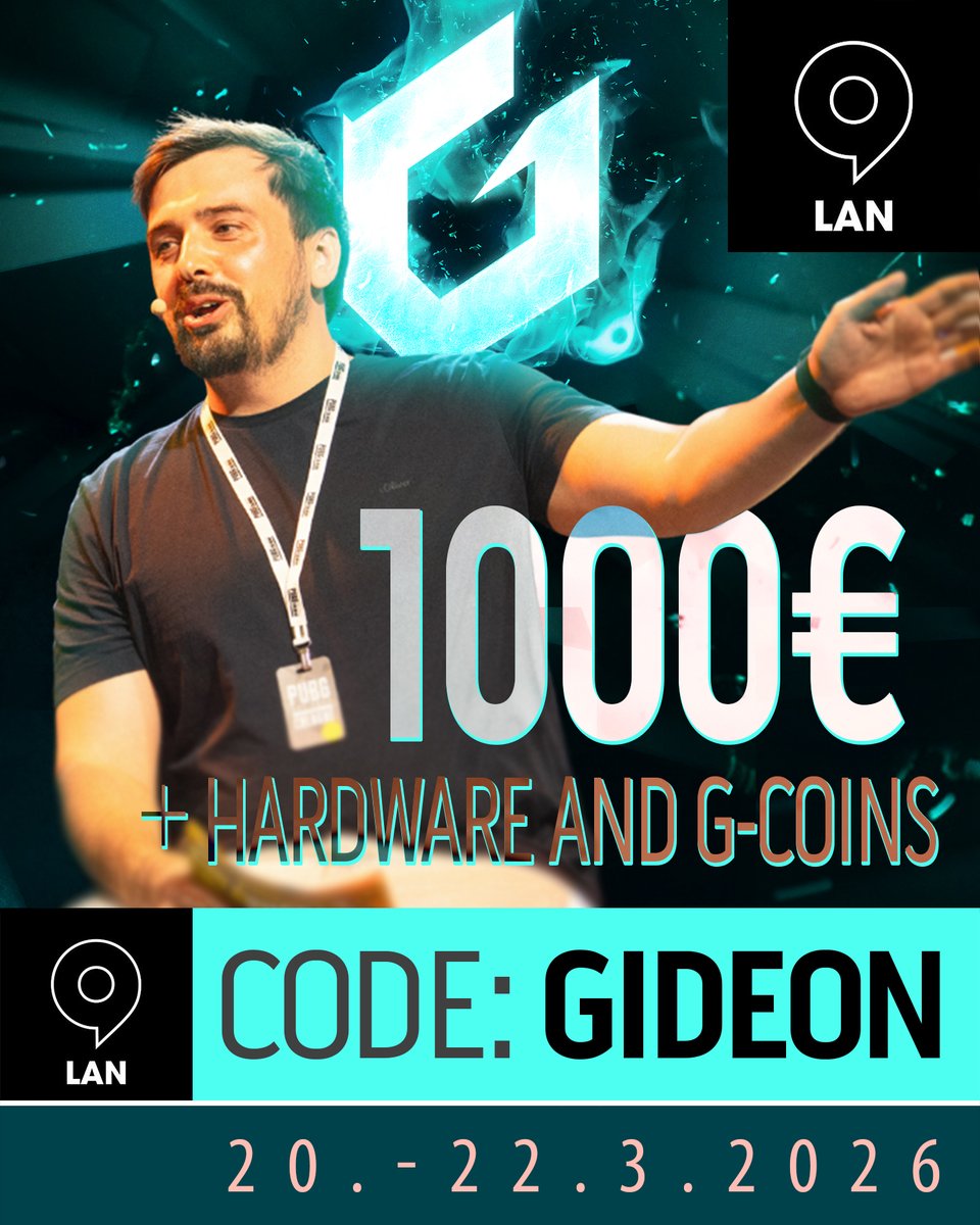 Wir kehren zurück zur @GamescomLAN!

In 2026 gibt es in Köln wieder einmal ein PUBG Turnier mit 1.000€ Preisgeld und G-Coin Preisen. Mit dem Code Gideon gibt es Rabatt auf eure Tickets und ihr unterstützt das Event ❤️

Tickets gibt es hier: eventbrite.com/e/gamescom-lan…