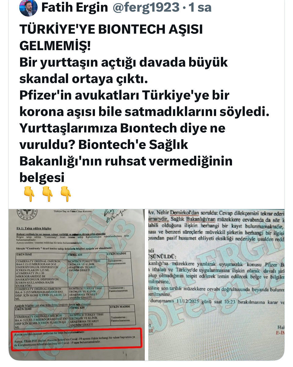 Q BİLGİ
Türkiye’ye Biontech’in aşısı geldi ve uygulandı. Türkiye ve Almanya aşıyı diğer ülkelerden farklı olarak üretici firma Pfizer’dan değil, geliştiren firma olan Biontech’den aldı. Aralık 2000’de Türkiye 60 milyon doz aşı için anlaşma yaptı.