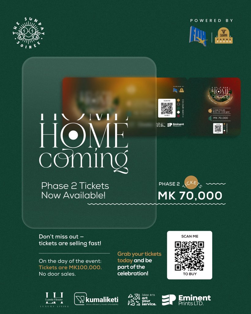 Atatepanda's tweet image. The wait is almost over ✨
Phase 2 tickets are available at MK70,000.

Lock in your spot 👉 ulinzinga.com/ev-wiQW9LKN
Dress well. Bring the energy. Let the vibe meet you. 🌿🥂

#HomeComing #SundaySoirée