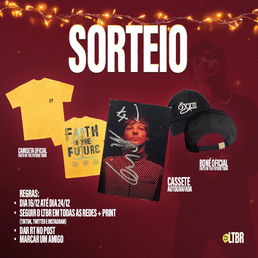 louistbr's tweet image. 🎄 SORTEIO DE NATAL 🎄 

Em comemoração ao Natal e aniversário de Louis, preparamos um sorteio incrível para vocês! Para concorrer a uma fita cassete autografada do FITF, uma camiseta e boné oficiais da FITFWT, siga as regras: 
• Seguir o LTBR no Twitter, Instagram e TikTok (e…