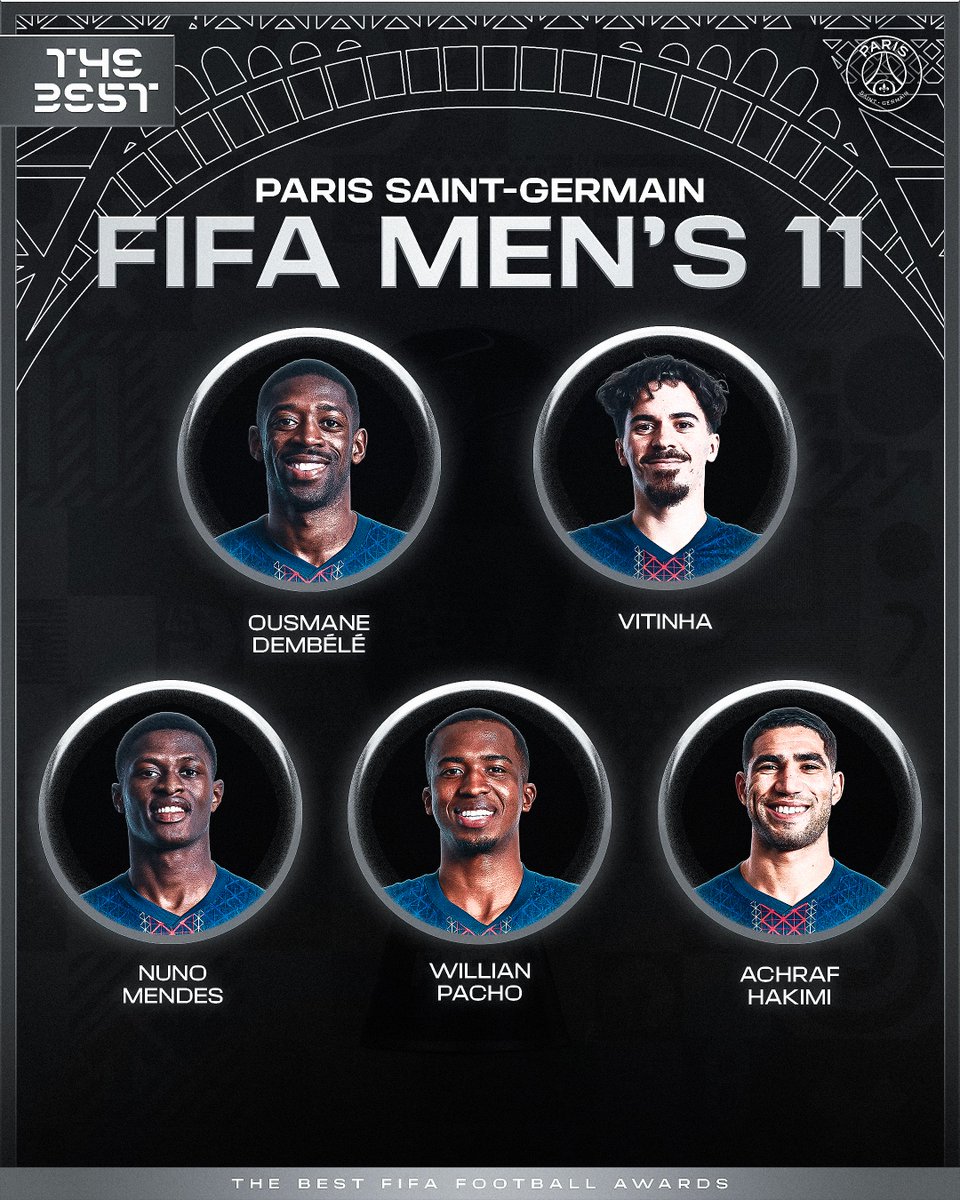 PSG_inside's tweet image. 👏 5 Parisiens intègrent le onze de l'année aux trophées FIFA #TheBest ! ❤️💙