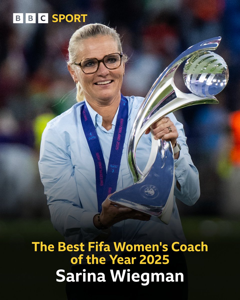 BBCMOTD's tweet image. Sarina Wiegman has been named as the Women's Coach of the Year at the 2025 Fifa Best Awards 🏆