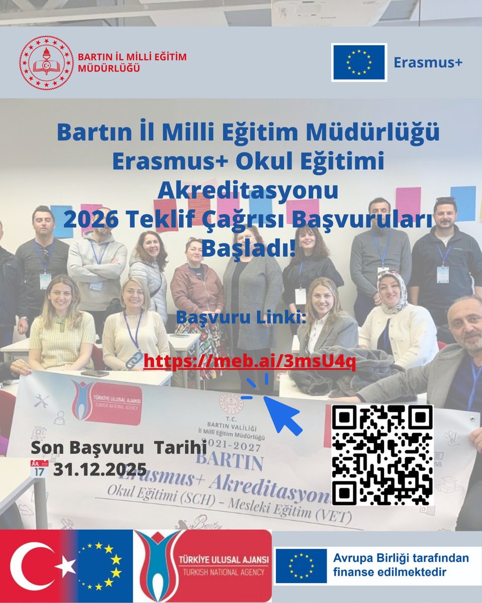 bartinmemarge's tweet photo. Başvuru Linki:
🔗https://t.co/S07UhEtIa5

Son Başvuru Tarihi
📅 31.12.2025

İletişim
Bartın İl Milli Eğitim Müdürlüğü - Ar-Ge Erasmus+ Okul Eğitimi
E-posta: bartin.strateji.arge@meb.gov.tr
Tel: 0 378 227 68 90 
@tcmeb @tcbartinvalilik @BartMem @ulusalajans https://t.co/XjKOPam5e7