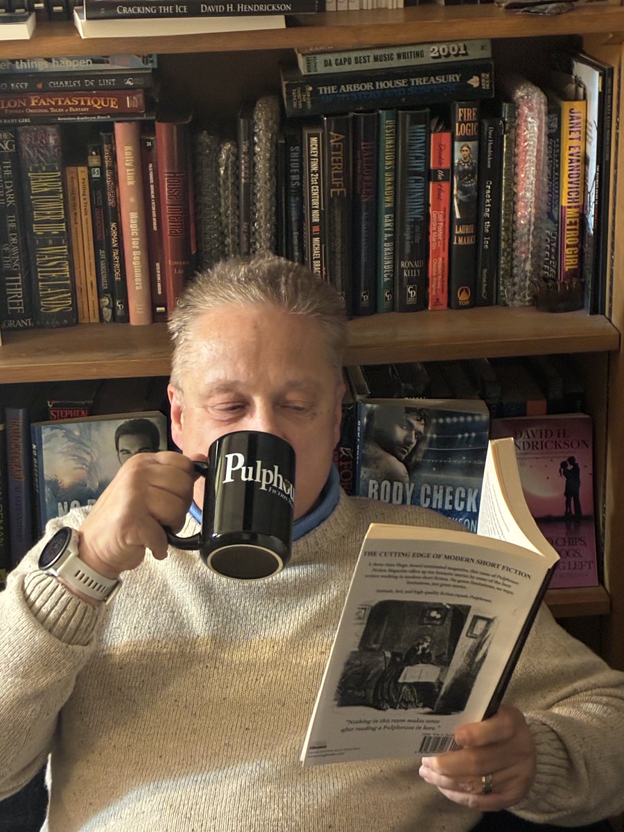 DHWriter's tweet image. My morning coffee just tastes better when I'm sipping from a Pulphouse mug while reading the latest issue of Pulphouse (which has a story of mine in it.)

Life is good.
#Reading #shortstories #writing