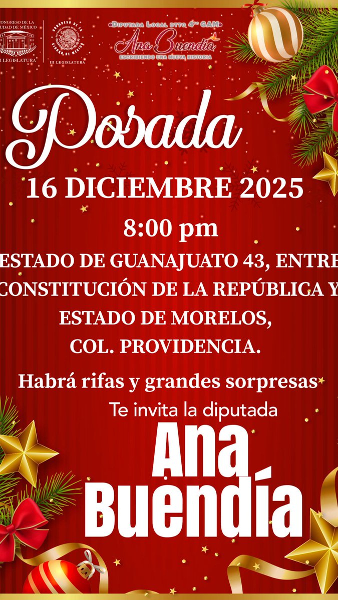 AnaBuendiagam's tweet image. Los invitamos cordialmente que nos acompañen en la #PrePosada de la Diputada @AnaBuendiagam en la colonia #providencia en  #GustavoAMadero @Congreso_CdMex ¡No falten!