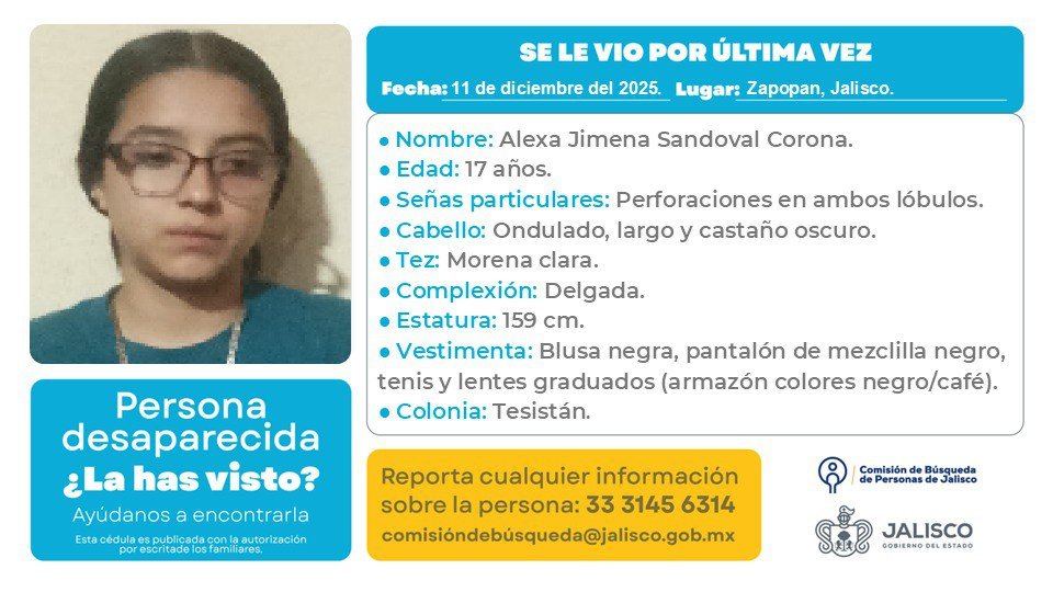 Desaparece una joven en #Zapopan, #Jalisco (Tesistán).