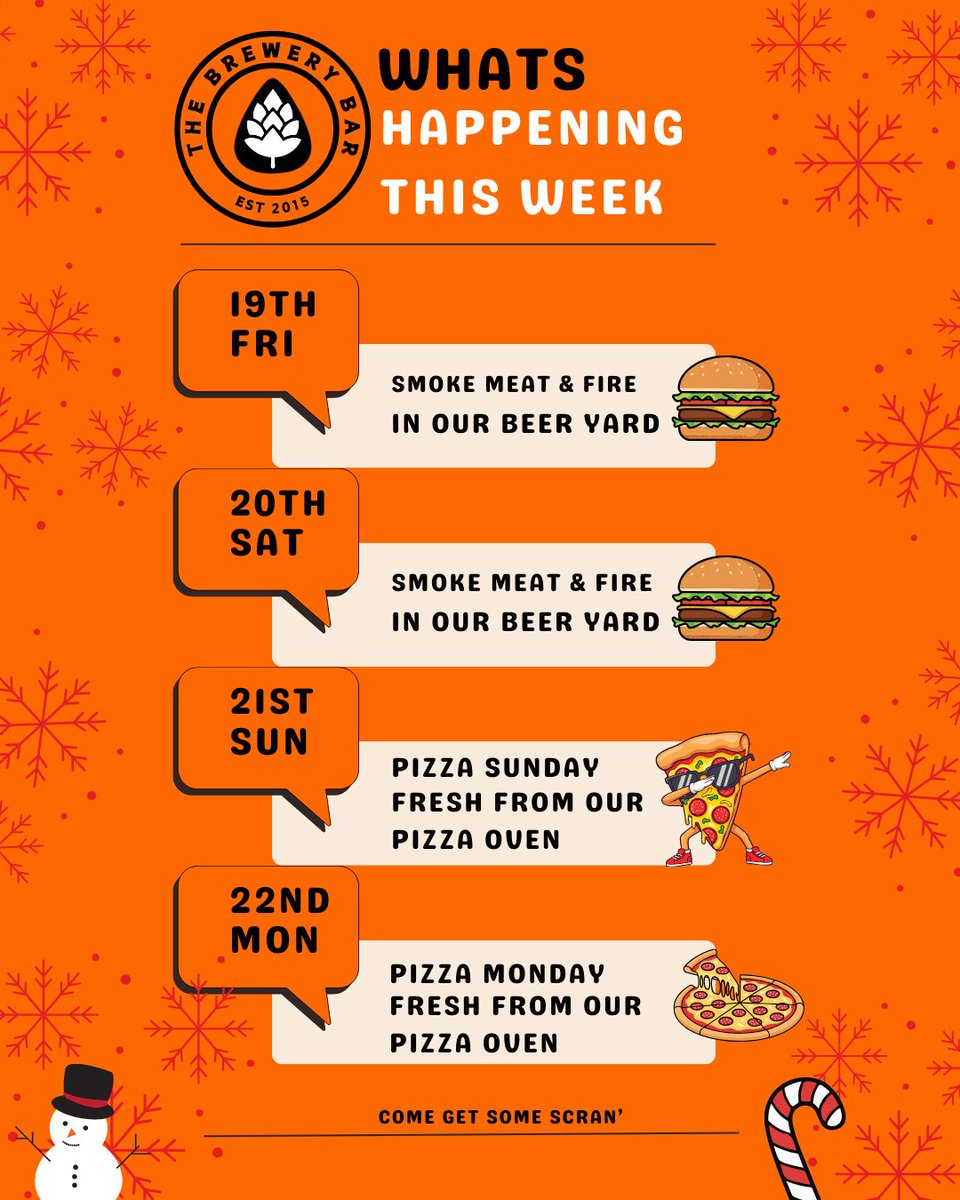 ☃️ It's that time of year were the bar is open every day *well almost* ☃️

We've got a real treat coming too @smokemeatandfire is joining us this weekend Friday and Saturday serving up burgers and brisket 🍔🍖 

Pizza is back too from Sunday &amp; Monday

Merry Christmas! 🌲

#xmas