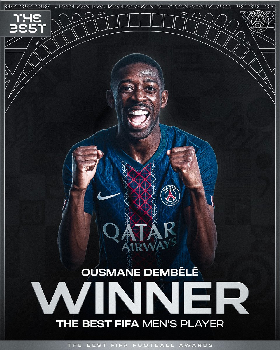 PSG_inside's tweet image. 👏👏 Ousmane Dembélé, joueur de l'année aux Trophées FIFA #TheBest ! 

Félicitations Ousmane ! ❤️💙