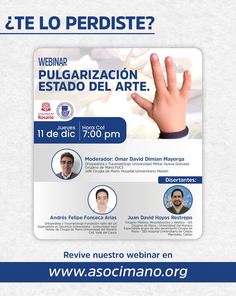 El aprendizaje no se detiene.
Si no pudiste acompañarnos en vivo o quieres profundizar en el tema, ya está disponible el webinar “Pulgarización: estado del arte” para que lo veas cuando quieras.

🔗 Encuéntralo en asocimano.org