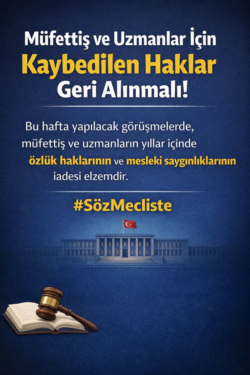 müfettiş ve uzmanların yıllar içinde kaybettikleri özlük haklarının ve mesleki saygınlıklarının iade edilmesi, güçlü kamu yönetimi ve kurumsal devlet anlayışı için elzemdir.
#SözMecliste