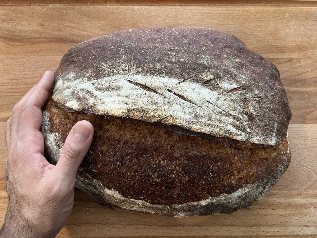 nichtszusehenn's tweet image. لوف راستیک ۵ پوندی

۹۰٪ هایدریشن
۲۰٪ گندم سیاه و چاودار محلی
۲۰ ساعت تخمیر

تا حالا نونی به این زیبایی خلق نکرده بودم. 
رنگ زرشکی کراست امضای منه.

#خمیرترش
#realBread
#sourdough
#23Cafe