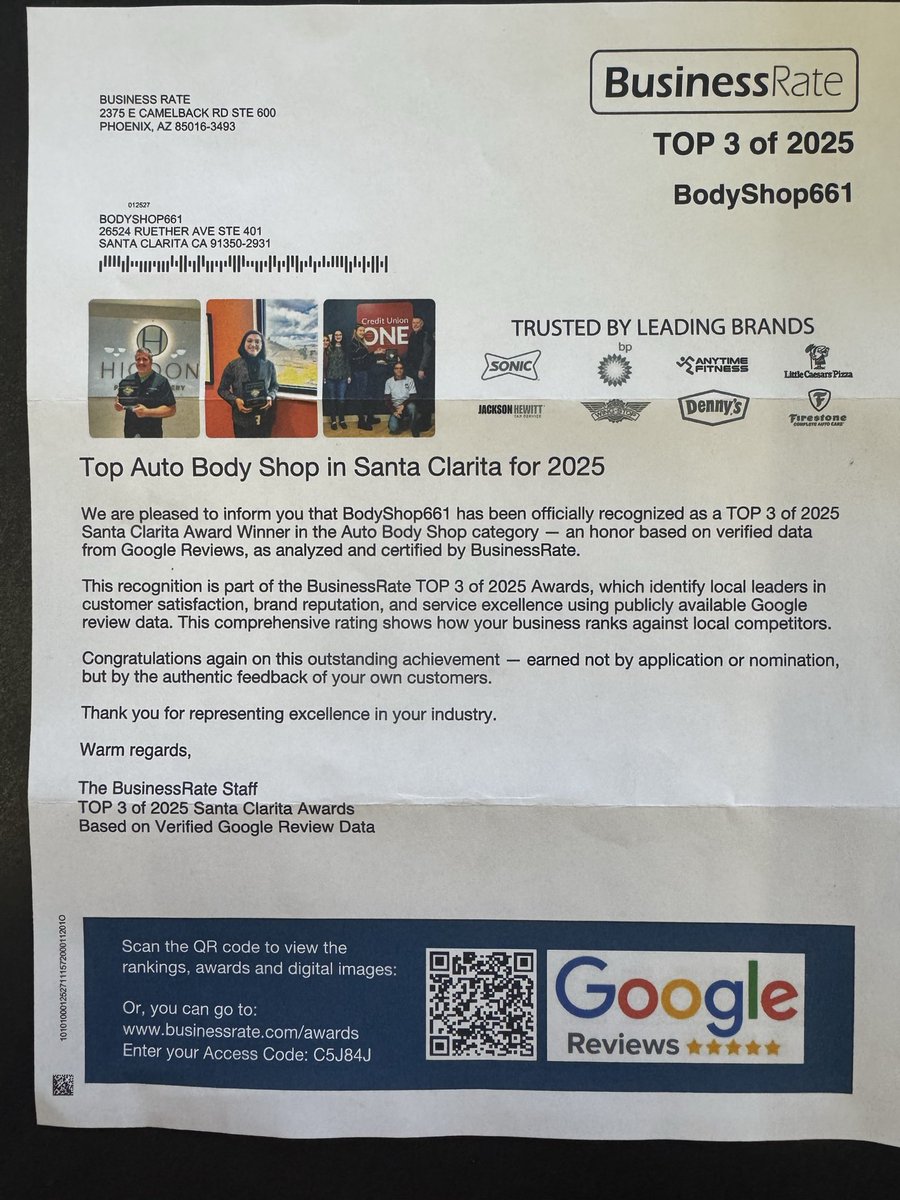 BodyShop661Auto's tweet image. Pretty exciting news! 🎉

BodyShop661 just earned a Top 3 Google Business Rating for 2025, and this wouldn’t be possible without our loyal customers, friends, and family. Your trust and support mean everything to us.

Thank you for choosing BodyShop661 We appreciate you all!!!