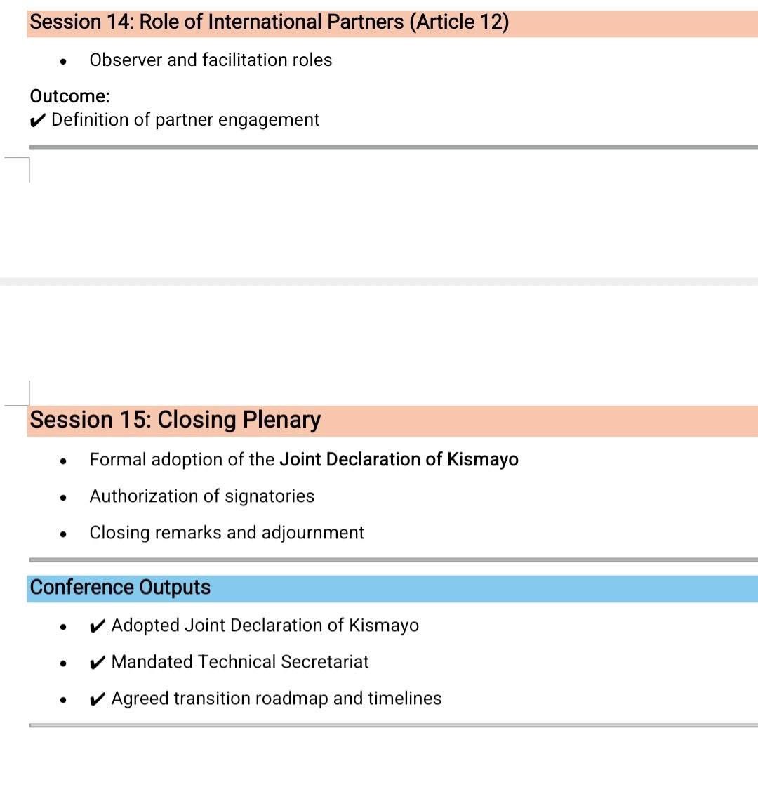 The Daily Jubba has obtained the agenda for the Kismayo Conference, set to begin tomorrow.

The high-stakes meeting, bringing together key opposition leaders, will focus on shaping a political roadmap for the upcoming presidential elections. A joint statement is expected to be