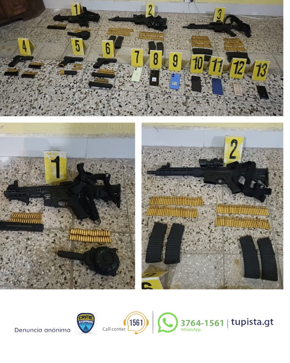 Allanamiento en Santa Elena Barillas dejó como resultado 4 personas capturadas, 6 armas de fuego (una con reporte de robo), droga, dinero en efectivo y teléfonos incautados.

La diligencia se realizó tras una denuncia anónima ingresada al Call Center 1561.