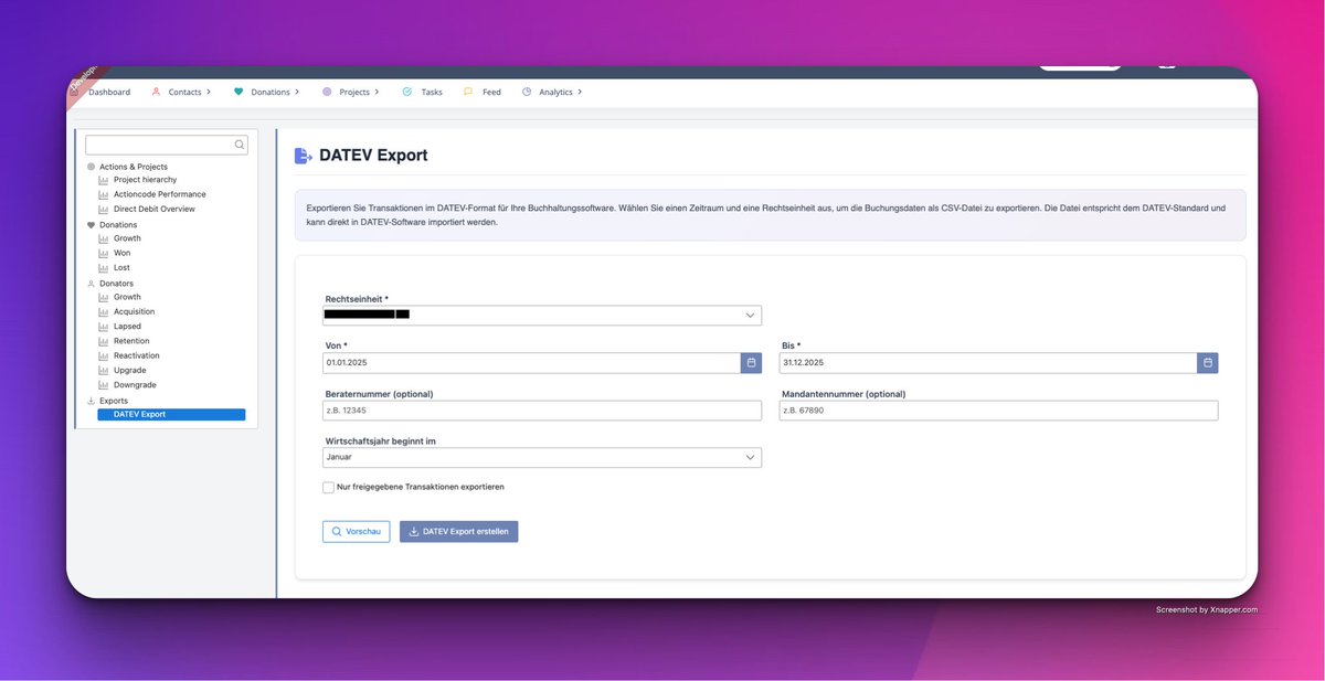 pocketone's tweet image. Also worked today on finishing our DATEV export for our NPO fundraising CRM.

It's still a bit buggy from what Claude did 🪲. Need to iterate further.