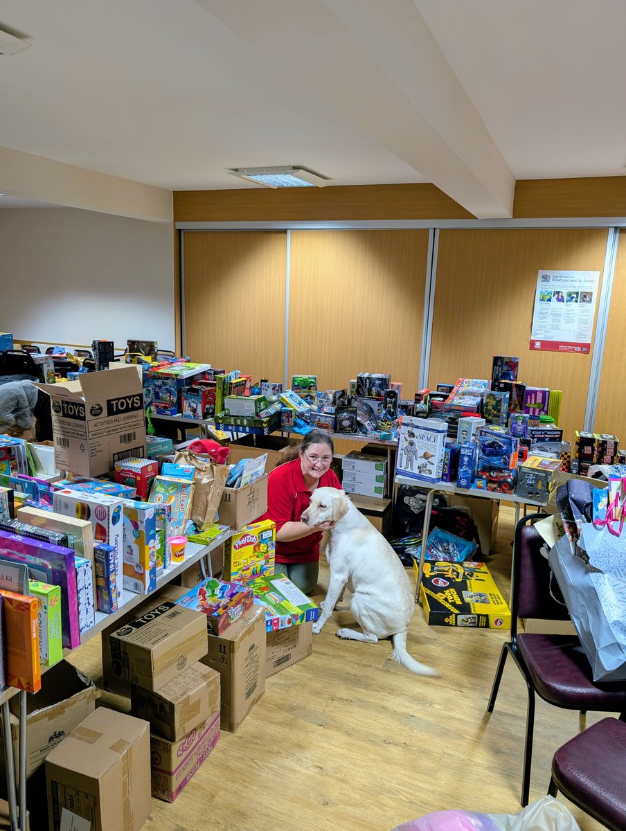 We made another drop off today and it was amazing to see all the gifts being arranged for distribution very soon. Thank you to Major Val Short, who was being ably assisted by Poppy🐶. Nadolig Llawen-Happy Christmas🎄 <a href="/salvationarmyuk/">The Salvation Army</a> <a href="/Bishop_Llandaff/">The Bishop of Llandaff CiW High School</a>