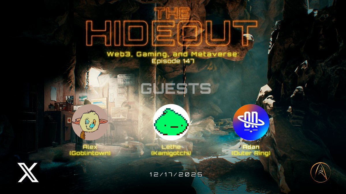 TheHideout_Show's tweet image. 🌐The Hideout - Ep. 147 - Web3 Gaming and Metaverse  - Guests: @OuterRingMMO, @goblintown and @kamigotchiworld!🌐

Join us tomorrow at  10 AM PT / 1 PM ET for a fun discussion with our guests and our host @Satoshiverse_io!



#Satoshiverse