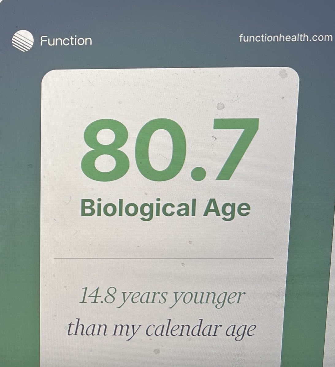 always fun to get lab results.  This time he went back an additional 3 years.  now 14.8 years younger than his calendar age of 95.5 years old. <a href="/function/">Function Health</a> what is the largest gap you have recorded?