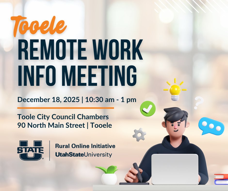 Curious about working from home or building a flexible career? Join us Dec 18 in Tooele to learn about the Remote Work Certification Courses and career support. Register for free: zurl.co/xxjgu #RemoteWork #RemoteJobs #RuralUtah #FutureOfWork #CareerGrowth #tooeleutah