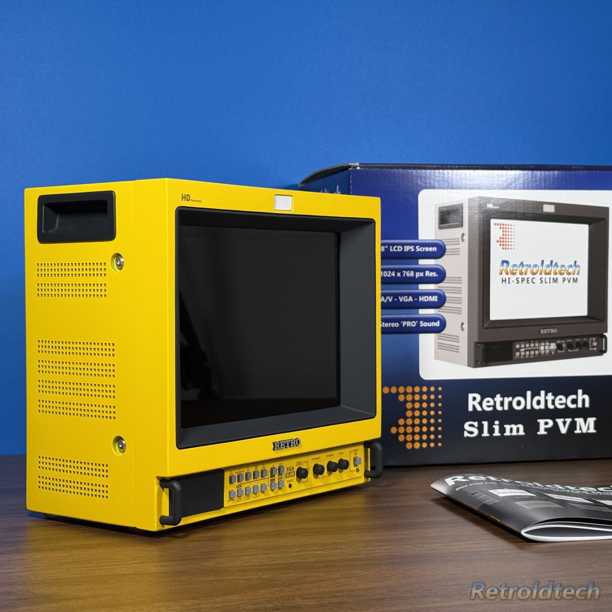 The Slim PVM is the sweet spot for many of you 🙌

• 8 inch IPS panel, 1024 x 768, true 4:3
• HDMI, VGA and composite video
• Stereo speakers with bass reflex and Bass/Treble controls
• Front buttons that actually work, plus LED indicator

It is big enough to feel like a real