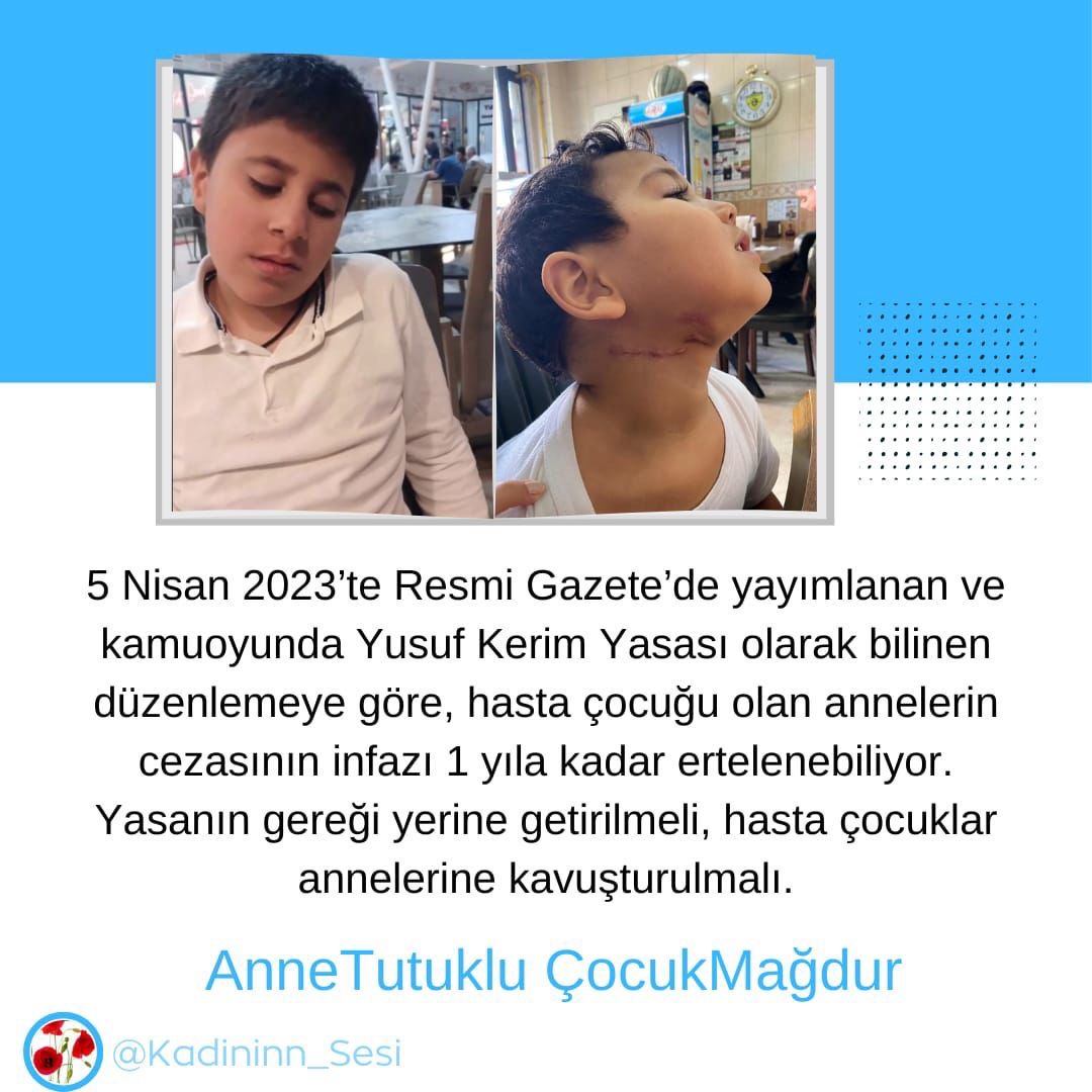 zorunlugocmen's tweet photo. Bir annenin tutuklu olması zulümdür. Hele ki hasta çocuklar için annenin tutuklu olması o çocuğun yaşam hakkına kastetmektir.

AnneTutuklu ÇocukMağdur https://t.co/N2X96Cqe9Z