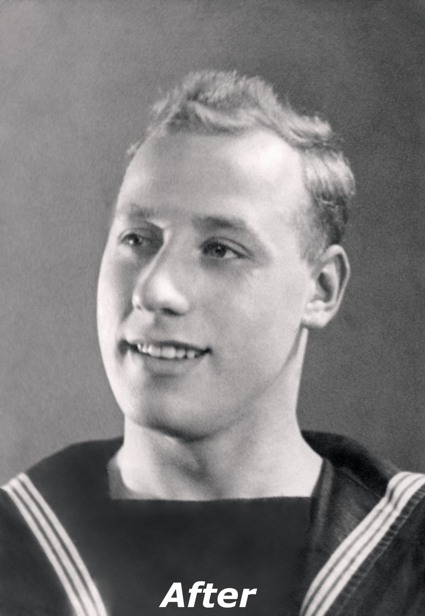 MemoryStudioUK's tweet image. My grandad Fred, photographed after returning from the Navy in the 1940s.
Restored to preserve the man and the moment. Removed the damage while keeping the photograph true to its time.
#PhotoRestoration
#FamilyHistory
#WWIIEra
#MilitaryHistory
#Ancestry